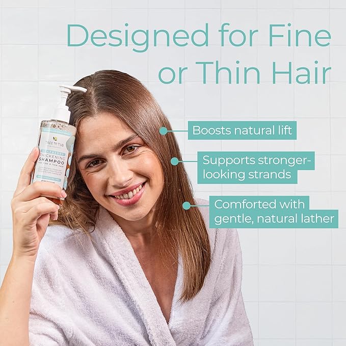 Tree To Tub Biotin Fine Hair Thickening Shampoo for Thicker, Fuller Volume - Gentle Volumizing Sulfate Free Argan Oil Shampoo for Women & Men w/Caffeine, Organic Saw Palmetto, All Natural Tea Tree