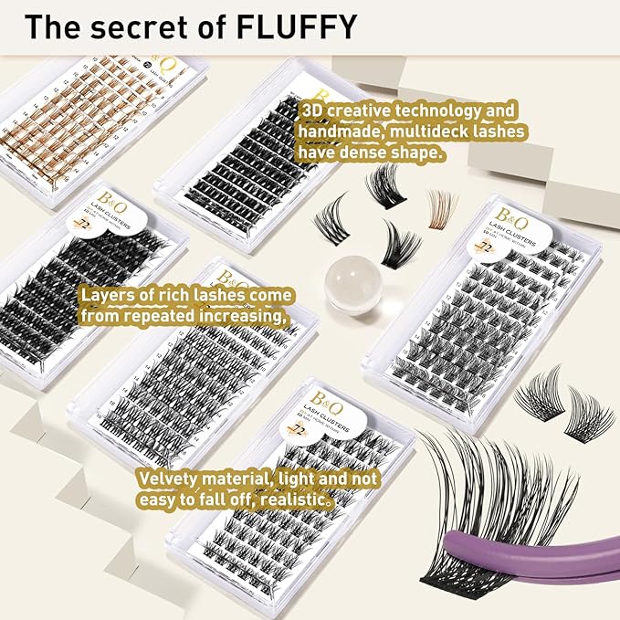 Lash Clusters B02 C Curl 12mm DIY Eyelash Extensions 72 Clusters Lashes C D Curl B&Qaugen Mega Volume Individual Lashes Eyelash Clusters Extensions Individual Lashes Cluster DIY at Home (NM-C-12mm)