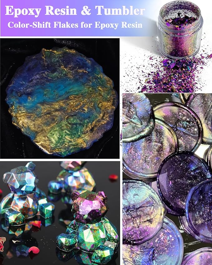 Chameleon Flakes for Epoxy Resin, Intense Color-Shift Pigment for Resin Casting, Molds & Tumblers, Chrome Effect Powder for DIY Art, Crafts, Paint & Soap Making