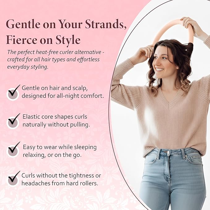 Satin Heatless Curling Set - Soft Curlers to Sleep In, Overnight Heatless Curls for Long Hair, Shoulder Length, Overnight Hair Curlers for Frizz-Free, No Heat Damage Styling, Gift for Teen Girl,Women