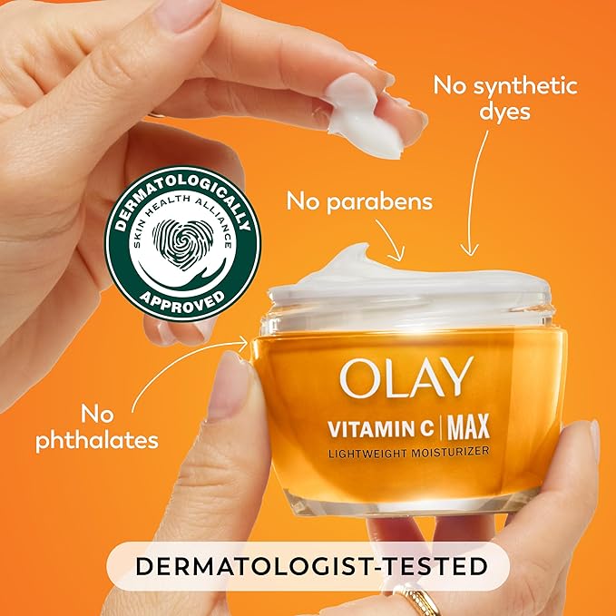 Olay Vitamin C MAX Face Moisturizer, Brightening Cream for Women, Hydrating, Evens Tone, Dark Spot & Hyperpigmentation Reduction, Glowing Skin Care - Niaciniamide, Peptides 1.7 Oz