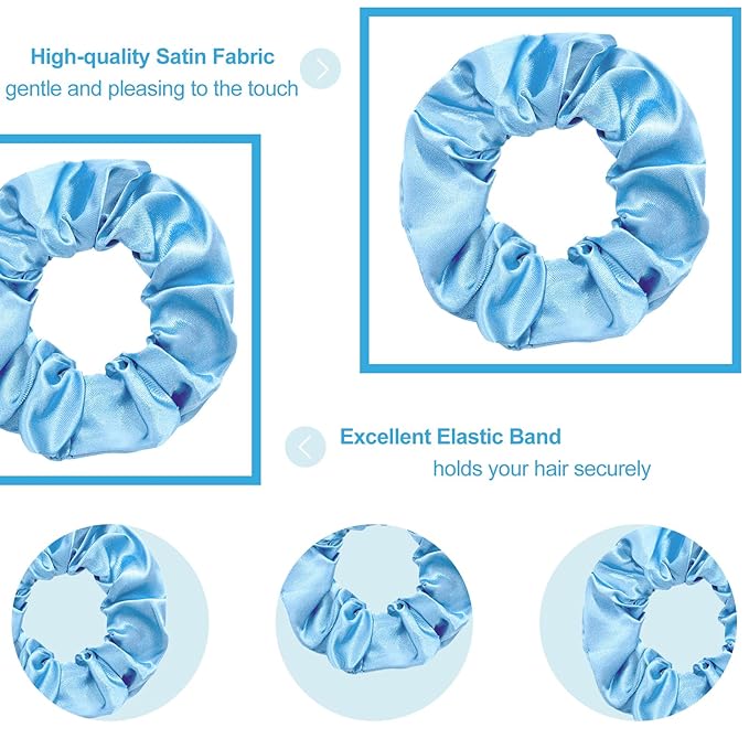 Silk Satin Scrunchies for Women Girls 12 PCS Blue Hair Scrunchies Silk Satin Hair Ties for Thick Hair Bulk Hair Ties Hair Accessories