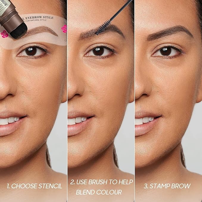Eyebrow Stamp Stencil Kit - Eyebrow Powder and Eyebrow Stencils for Shaping with Eyebrow Brush, Long-Lasting Waterproof Brow Shaping Kit with 24 Reusable Thin & Thick Eyebrow Stencils (Light Brown)