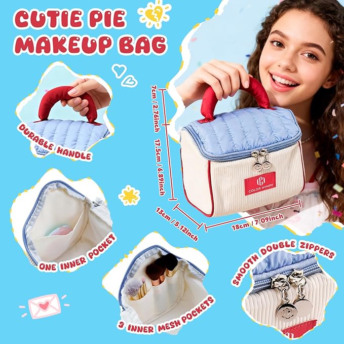 Color Nymph All In One Makeup Kit For Teens Girls Beginner with Cute Makeup Bag, Makeup Set for Teen Girls Includes Eyeshadow, Face Blush Contour Highlighter Lipgloss Mascara Mirror, Travel MakeUp Kit