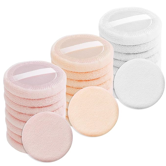 WLLHYF 24Pcs Powder Puff Cotton Round Makeup Puff Pads with Strap Face Powder Puffs for Loose and Foundation Cosmetics Sponge Powder Puffs