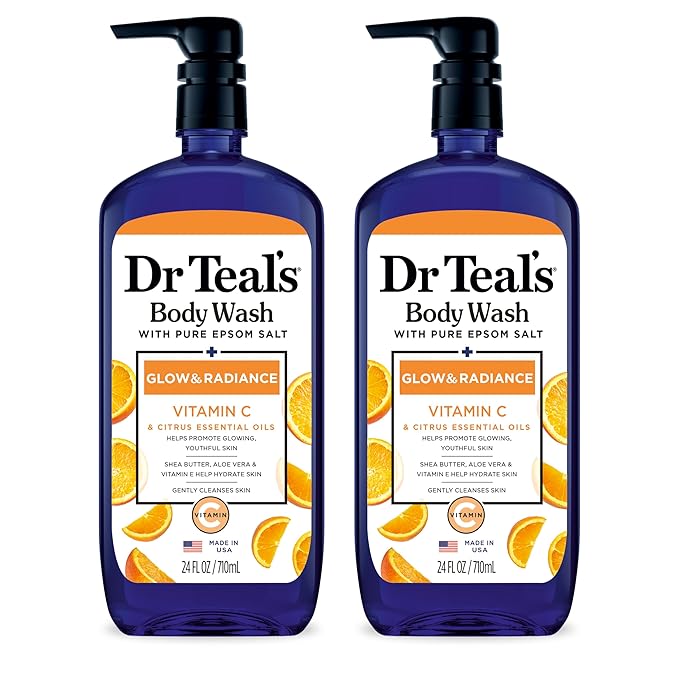 Dr Teal's Body Wash & Sugar Scrub Bundle with Epsom Salt, Vitamin C & Essential Oils, 24oz Body Wash (Pack of 2) & 19oz Sugar Scrub (Pack of 2)
