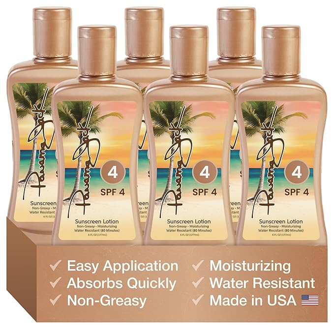 Panama Jack Sunscreen Tanning Lotion - SPF 4, PABA, Paraben, Gluten & Cruelty Free, Antioxidant Moisturizing Formula, 6 FL OZ (Pack of 6)