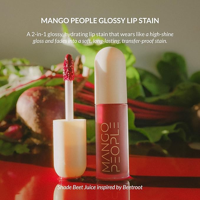 Mango People Hydrating Glossy Fruit Lip Stain, Long Lasting Tint & Oil Stain, Lightweight Lip Makeup with High-Shine Finish for Soft, Smooth and Nourished Lips - Beet Juice