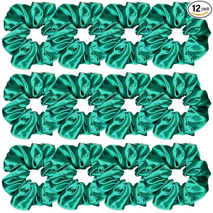 Sufermoe 12 Pcs Satin Silk Hair Scrunchies, Dark Green (4.5 Inch), Hair Ties, Hair Bands, and Ponytail Holders for Women and Girls