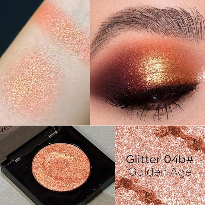 KYDA Glitter Eyeshadow Single, Sparkling Golden Brown Eyeshadow, Lasting Shimmer Pearl Eyes Shadow, Soft Blendable Formula, High Pigment Eyes Glitter Makeup, Wet Look Effect, Golden Age