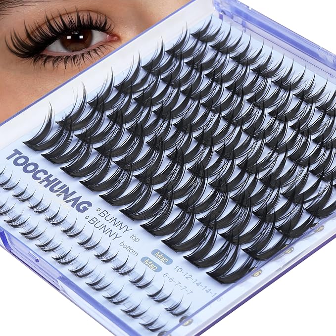 TOOCHUNAG Manga Lashes Clusters Bunny Cluster Eyelash Extensions 10-16mm Wispy Fairy Cluster Lashes Extension with Bottom Lash Clusters Clear Band False Eyelashes