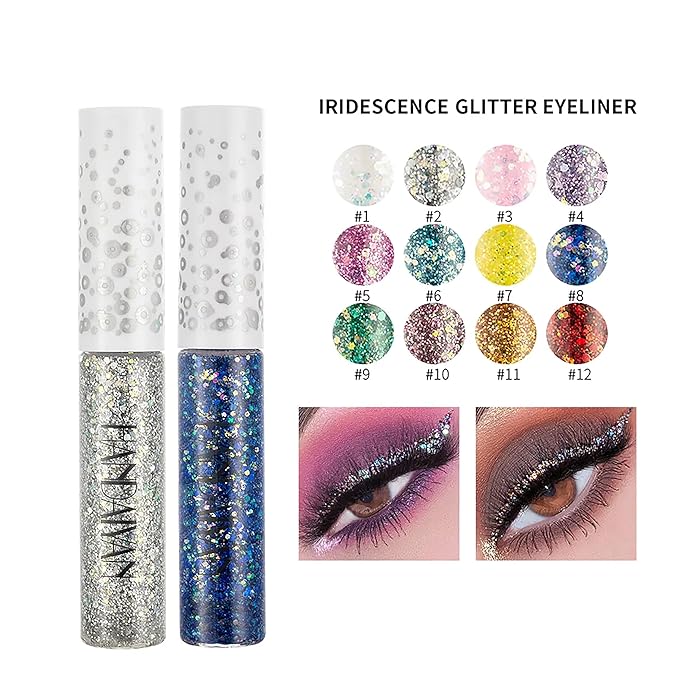 R.Y.M Glittering Eye Liner Liquid Glitter Eyeliner Shimmer Glitter Long-lasting Waterproof Eyeliner Eyeshadow for Party Festival Makeup (02#, 0.5 Ounce (Pack of 1))