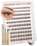 Brown Lash Clusters Kit Spider Cluster Eyelash Extensions Kit Fluffy Wispy Individual Lash Extensions 10-16MM CC Curl Clear Band Eyelash Clusters with Bond and Seal Lash Glue and Applicator