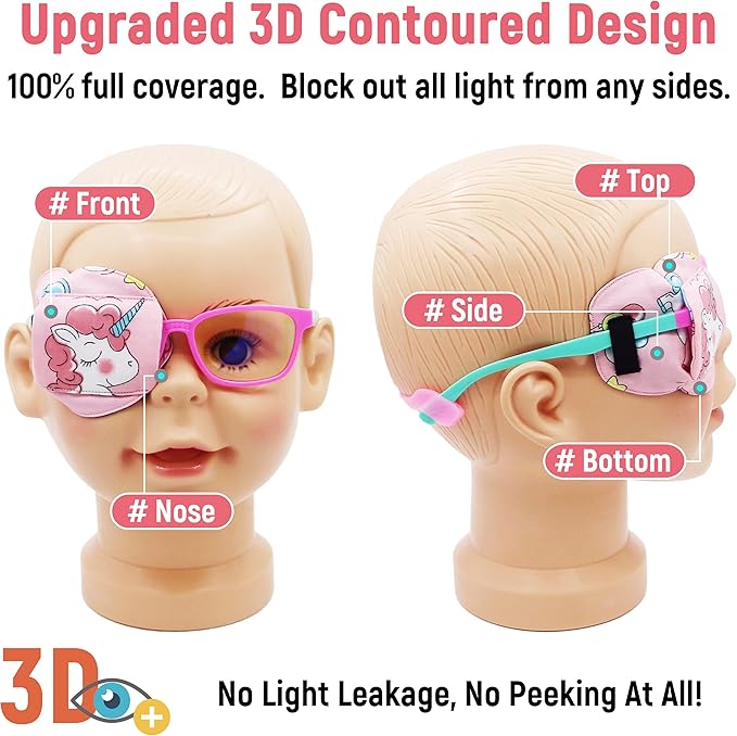 Astropic 3D Cotton & Silk Eye Patch for Kids | Girls Eye Patch for Glasses | Medical Eyepatch for Children with Lazy Eye (Pink Unicorn, Right Eye)