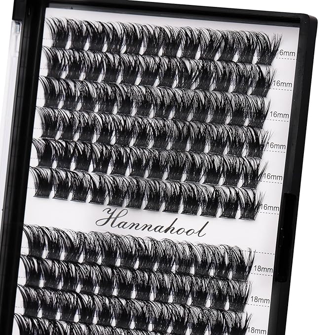 12rows-Large Tray Mixed 8-10-12-14-16mm/Mixed 14-15-16mm/Mixed14mm-16mm/Mixed 18-20mm Wide Stem Individual False Eyelashes Dramatic Black Cluster Eyelashes (mixed16mm-18mm)