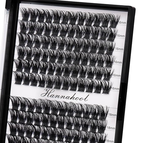12rows-Large Tray Mixed 8-10-12-14-16mm/Mixed 14-15-16mm/Mixed14mm-16mm/Mixed 18-20mm Wide Stem Individual False Eyelashes Dramatic Black Cluster Eyelashes (mixed16mm-18mm)