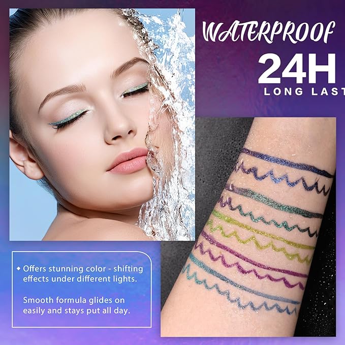 SUSIKEKI Chameleon Metallic Duochrome Liquid Eyeliner, Color Shifting Shimmery Eye Liner, Duo-color Waterproof Long Lasting Glitter Eye Makeup Pen Eyeliners (Mermaid Gleam)