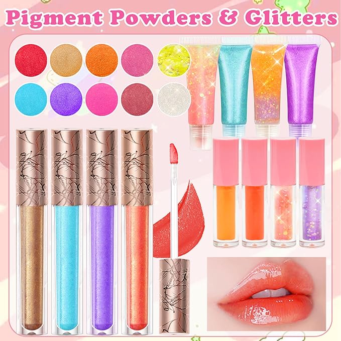 DIY Lip Gloss Making Kit, DIY Lip Glosses Set to Make Your Own Lip Stick, Fun Craft Makeup Lipglosses, All-Inclusive Moisturizing Handmade Lip Glaze Supplies Set for Beginner Women Girls