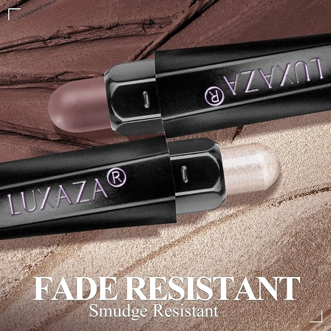 LUXAZA PRO Brown Eyeshadow Stick Makeup Set 10PCS, Neutral Shimmer And Matte Cream Eye Shadow Palette, Metallic Bronze Smoky Eyeliner Brightener Crayon Pencil Kit, Ideal Gift for Women -Ash Rose