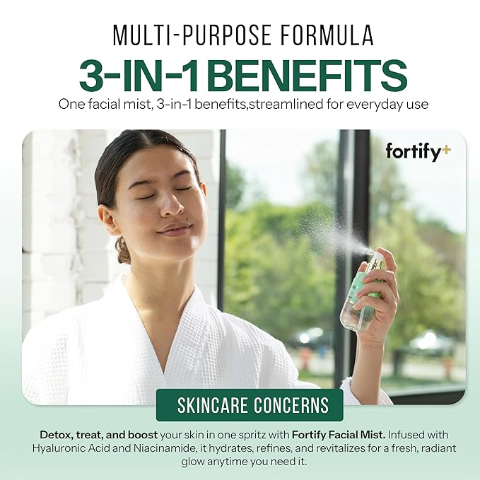 Fortify Skincare Hydrating Face Mist with Hyaluronic Acid & Niacinamide - 3-in-1: Detox, Treat, Boost - Dermatologist Tested - Fragrance-Free, For All Skin Types - Korean Skin Care - 2.87oz - 2 Pack