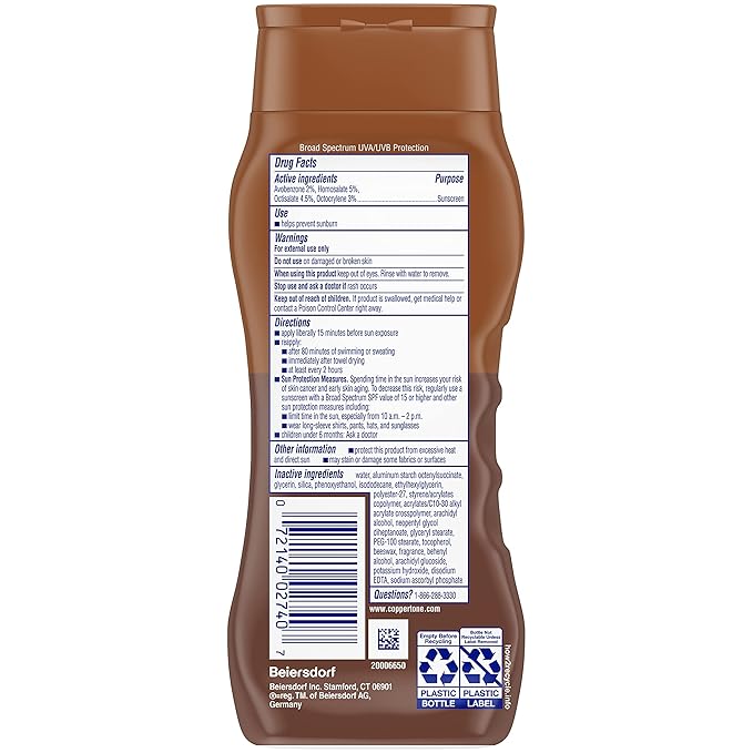 Coppertone Tanning Sunscreen Lotion, SPF 15, Broad Spectrum, Water Resistant | Vitamin E Enriched | Free of Harmful Chemicals | 16 Fl Oz | Pack of 2