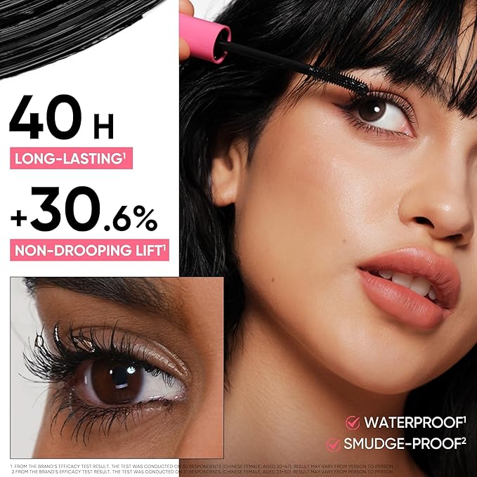 JUDYDOLL No-Drooping Volume Mascara Black, 40h Long-lasting, Smudge-Proof, Clump-Free, Waterproof Volumizing Mascara, Infused with Squalane, Strengthen and Protect Lashes