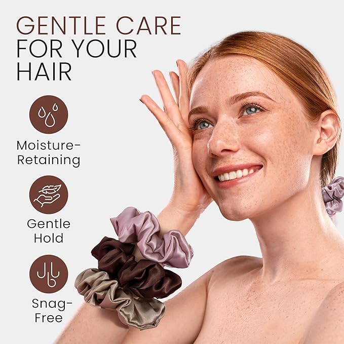 Wycare 100% Silk Scrunchies - Gentle on Hair Mulberry Silk Scrunchies for Women - Luxurious Sleep Ties for Women's Curly Hair (Set of 3 Nude)