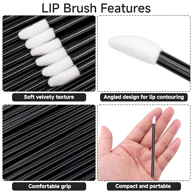 G2PLUS 200PCS Lip Gloss Applicators, Disposable Lip Brushes, Lipstick Gloss Wands Applicator Perfect Makeup Tool Kits (Black)