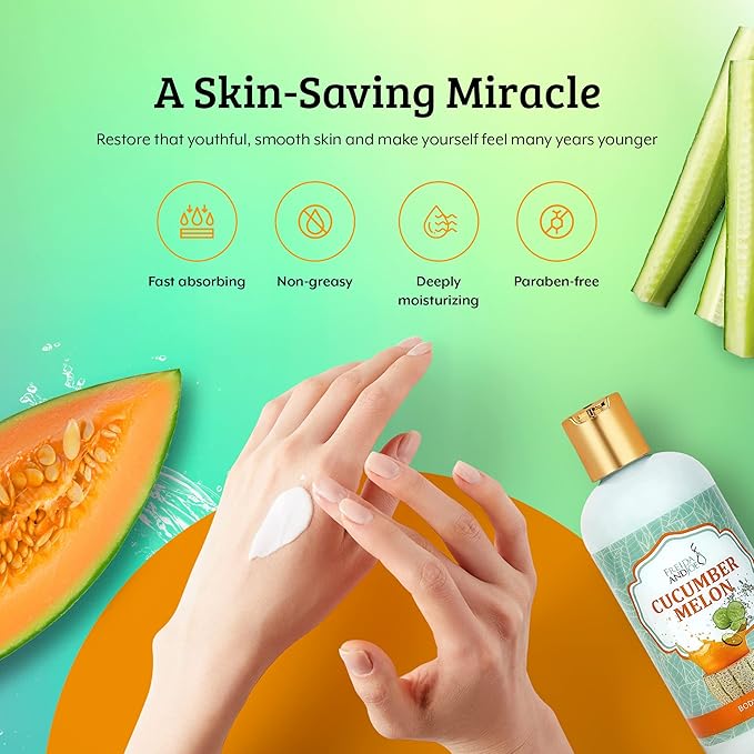 Home Spa Gift 10oz Deep Moisturizing Fragrance Body Lotion & 8 oz. Fine Fragrance Body Mist Set Luxury Self-Care Combo for Women and Girls (Cucumber Melon) – Mother's Day Gift for Mom