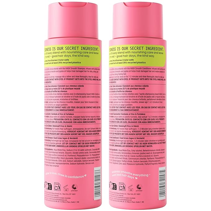 HASK Keratin Smoothing Shampoo & Conditioner Set | Defrizzes Unruly Hair, Softens, Detangles, Adds Shine | Sulfate Free, Silicone Free, Cruelty Free, Color Safe | 16oz each