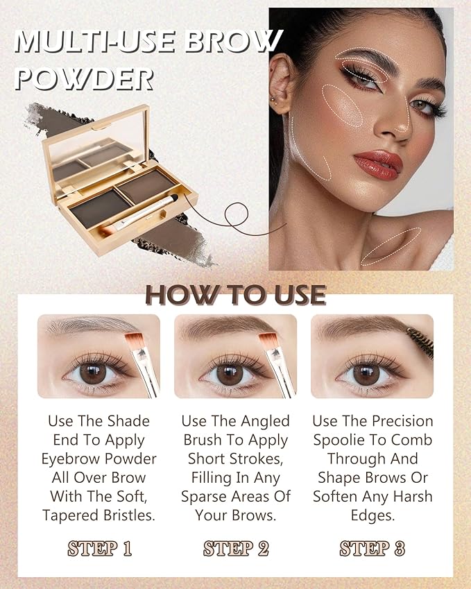 Eyebrow Powder Kit- 2 Color Soft Tinted Eye Brow Powder Palette,Waterproof Longlasting Dark Black/Dark Grey Brow Filler,Professional Eyebrow Makeup for Older Women with Mirror Brow Brush & Razor-Set06