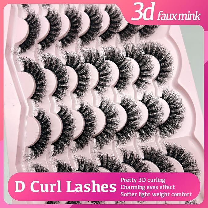 Mink Lashes Wispy Cat Eye Natural Fluffy Strip Lashes Pack C Curl False Eyelashes Natural Look Soft Cateye Faux Mink Eyelashes Bulk
