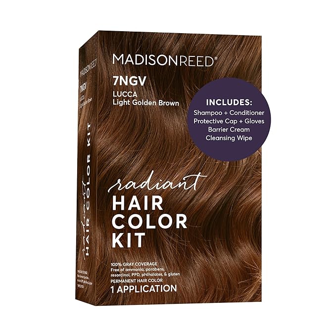 Madison Reed Radiant Hair Color Kit - 7NGV Light Golden Brown (Lucca Brown), Dimensional Gray Hair Blending Permanent Hair Dye, PPD-Free & Ammonia-Free, 1 Pack