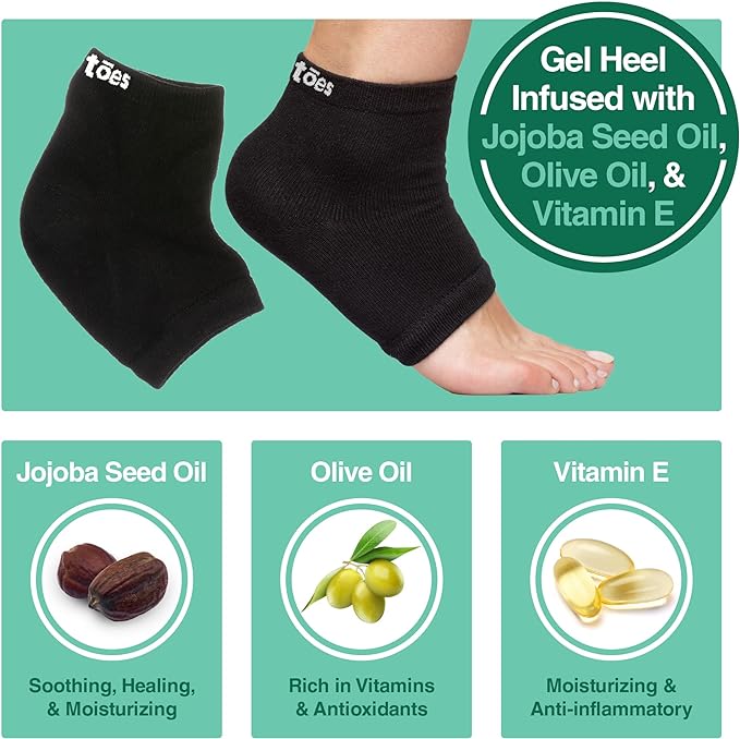 ZenToes Moisturizing Socks for Cracked Heel Treatment, Vitamin E, Olive Oil and Jojoba Oil Infused Heel Socks, Spa Gifts for Women, Mothers Day Gifts (Cotton Black, Wide Width)