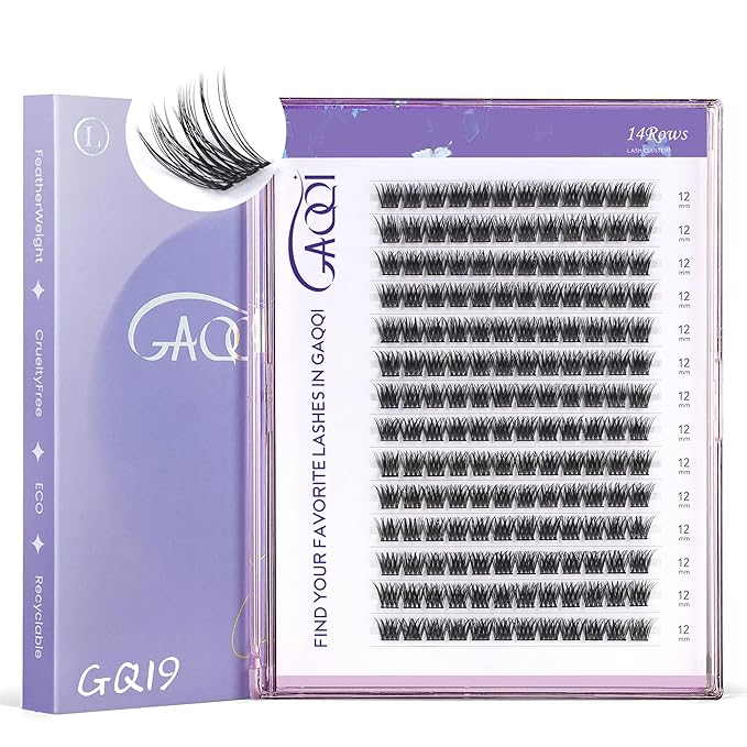GAQQI Lash Clusters, GQ19 Individual Lashes 168pcs C Curve, DIY Lash Extension 12mm Length Only False Eyelash Clusters, Natural & Wispy Lash Wisps (GQ19,C,12mm)