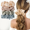 Lolalet Big Satin Scrunchies for Women, 5.9 Inch Large Oversized Scrunchie, Soft Jumbo/Giant Scrunchies Hair Ties for Thick & Curly Hair -4 Pack, Cream/Light Blue/Green/Beige