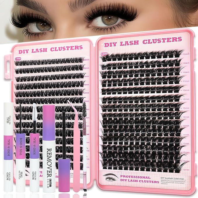 Manga Lash Clusters Kit, 448 Pcs Fluffy Eyelash Clusters Extensions 100D+120D Curl Individual Wispy False Eyelashes Kit with Lash Bond, Lash Remover, Lash Tweezers, Lash Brush (Lash Clusters10-18mm)