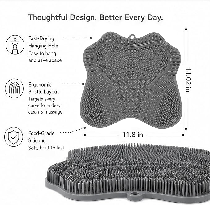 Dual-Sided Silicone Shower Foot Scrubber Mat – Foot Scrubber in Shower for Deep Cleaning & Exfoliation | Wall-Mounted Shower Foot Scrubber Mat & Back Cleaner for Men and Women(Blue, Standard)