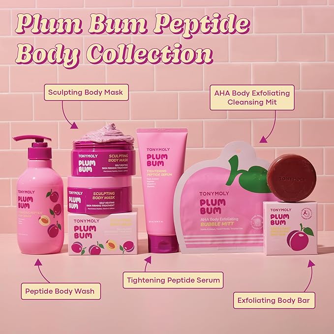 TONYMOLY Plum Bum AHA Exfoliating Bubble Mitt – Single-Use Korean Body Scrub with Glycolic Acid, Peptides & Plum Extract for Smooth, Refreshed Skin – 1.2 oz (Pack of 2)