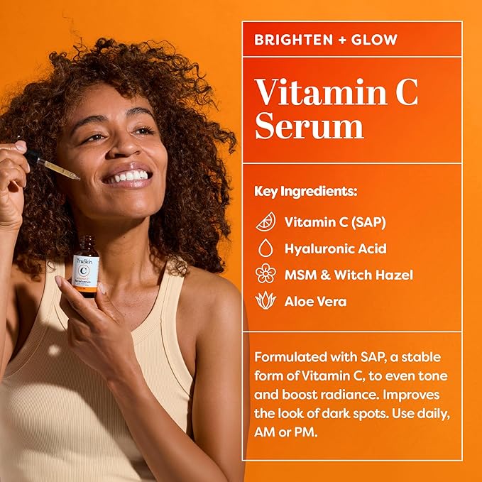 TruSkin Face Serum Duo - Vitamin C Serum & Retinol Serum for Face - AM & PM Anti Aging Skincare Routine - Brightening & Smoothing Facial Serums, 1 fl oz Each