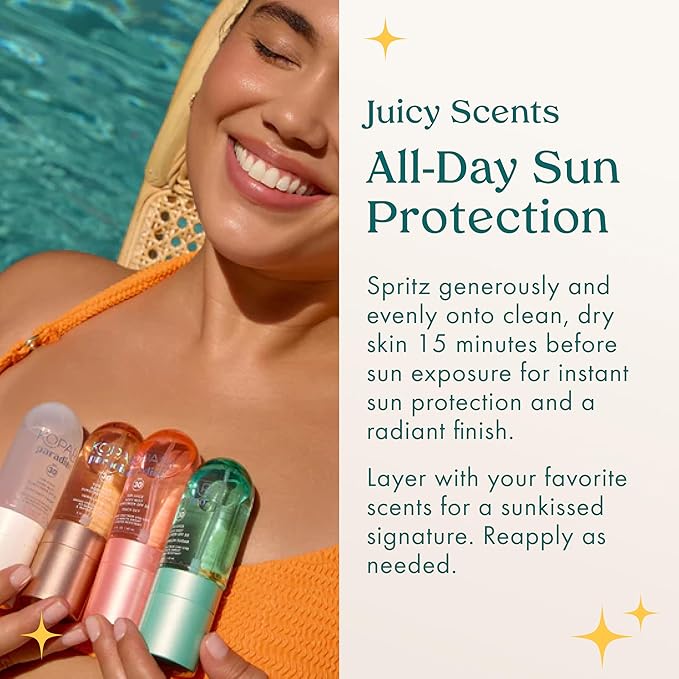 Kopari Paradiso Sun Juice SPF 30 Body Mist – Watermelon Sugar | Clear Non-Sticky Broad-Spectrum Sunscreen Mist, 80-Min Water-Resistant
