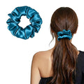 ZLYC 100% Mulberry Silk Scrunchie 19 Momme Gentle Creaseless Hair Tie for Women Dent-Free Ponytail Holder, 3.5cm Solid Peacock Blue
