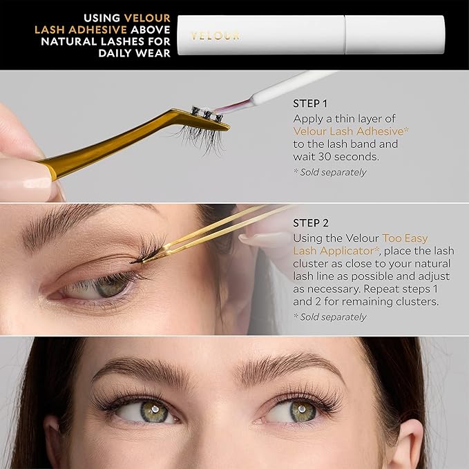 Velour-Xtensions™ Lash Clusters, 18 Individual Cluster Eyelash Extensions, Lightweight & Fluffy Lash Extensions, Soft & Comfortable Eyelash Clusters, Natural Lashes All Eye Shapes (Volume)