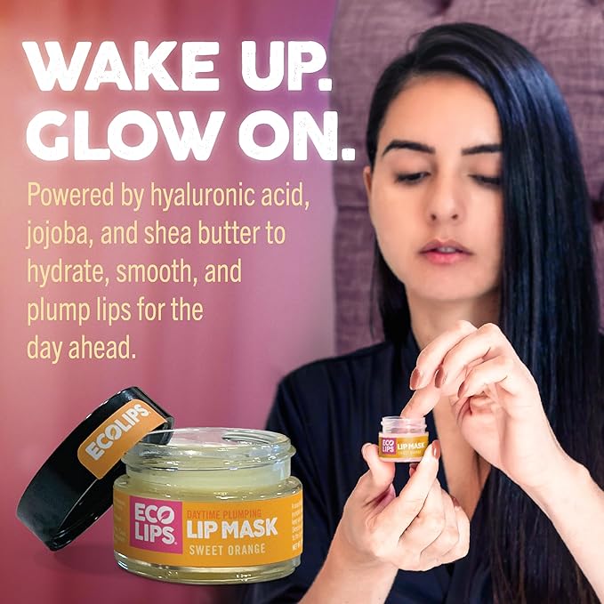 Eco Lips Daily Plumping Lip Mask with Hyaluronic Acid + Organic Vanilla Bean Sugar Lip Scrub 2-Pack 100% Natural Made in USA