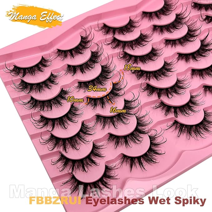 Wispy Lashes Wet Look 3D Cosplay Anime Cat Eye Manga Lashes D Curl Fake Strip Eyelashes Pack