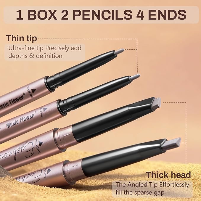 2 Pack Eyebrow Pencil, Waterproof Eyebrow Makeup with Dual Ends, Professional Brow Enhancing Kit with Eyebrow Brush (Dark Brown #1)