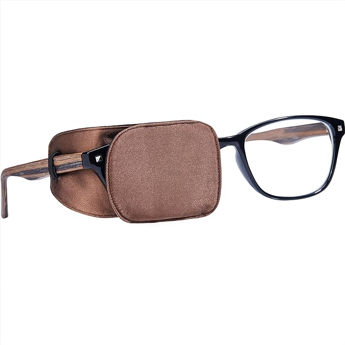 Astropic Silk Eye Patch for Adults Kids Glasses to Cover Either Eye (Medium, Brown)