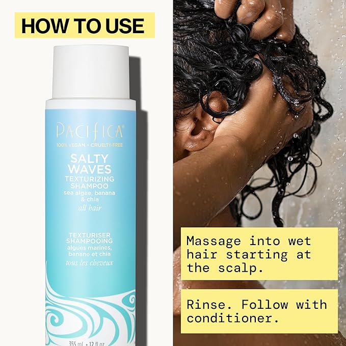 Pacifica Salty Waves Texturizing Shampoo & Conditioner Set – Beachy Waves Hair Care for Fine or Wavy Hair, Sea Salt & Banana for Volume & Texture, Sulfate Free Surf Hair Duo, 12 oz Each