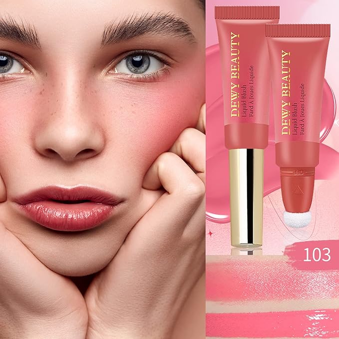 Liquid Blush Makeup Wand, Cream Blush Stick with Cushion Applicator For Cheeks Tint, Natural-looking, Glow Dewy Finish, Weightless Blendable Liquid Rubor | #103 EBULLIENT-Cool Pink