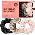 Wycare 100% Silk Scrunchies - Gentle on Hair Mulberry Silk Scrunchies for Women - Luxurious Sleep Ties for Women's Curly Hair (Set of 3 Blush)